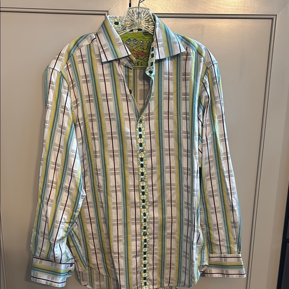 ROBERT GRAHAM Men's Multicolor Striped Long Sleeve Button Down Shirt - Size M